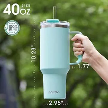 COKTIK 40 oz Tumbler With Handle and Straw Lid, Vacuum Insulated Travel Coffee Mug Stainless Steel Insulated Cup for Beverages, Leak-proof, Cupholder Friendly (Seafoam)