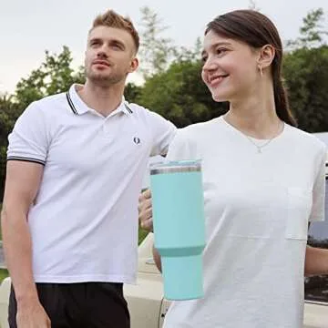 COKTIK 40 oz Tumbler With Handle and Straw Lid, Vacuum Insulated Travel Coffee Mug Stainless Steel Insulated Cup for Beverages, Leak-proof, Cupholder Friendly (Seafoam)