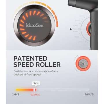 MelodySusie Hair Dryer, 1600W Professional Fast Drying Blow Dryer,120,000 RPM High Speed Ionic Hair Dryer,3 Temps & Stepless Speed Low Noise Damage Free Hair with Thermo-Control,Black