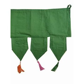 ICC valances for Windows Toran Cotton Vintage Patchwork Door Hanging Valance Window Hand Embroidered Bohemian Decor Living Room Wall Bedroom Home Handmade Decorations Dark Green 42 Inches