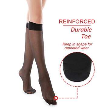 G&Y 9 Pairs Knee High Pantyhose with Reinforced Toe - 20D Nylon Stockings for Women,Black