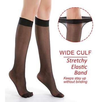 G&Y 9 Pairs Knee High Pantyhose with Reinforced Toe - 20D Nylon Stockings for Women,Black