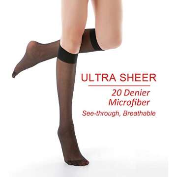 G&Y 9 Pairs Knee High Pantyhose with Reinforced Toe - 20D Nylon Stockings for Women,Black