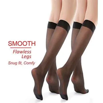G&Y 9 Pairs Knee High Pantyhose with Reinforced Toe - 20D Nylon Stockings for Women,Black