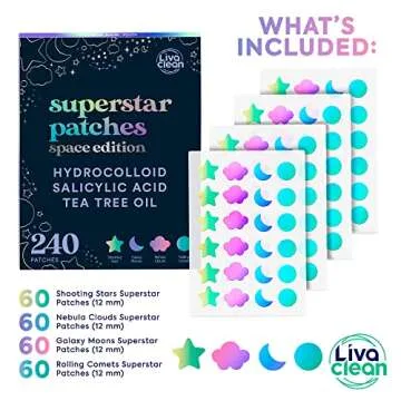 LivaClean 240 CT Holographic Cute Acne Patches - Space Edition w/Salicylic Acid & Tea Tree Oil for F...