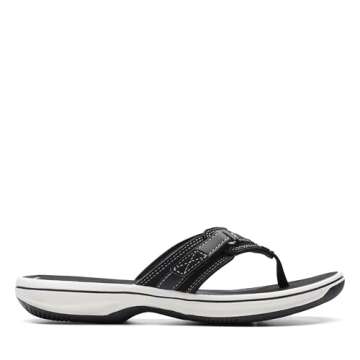 Clarks Women's Breeze Sea Flip-Flop, Black Synthetic, 10