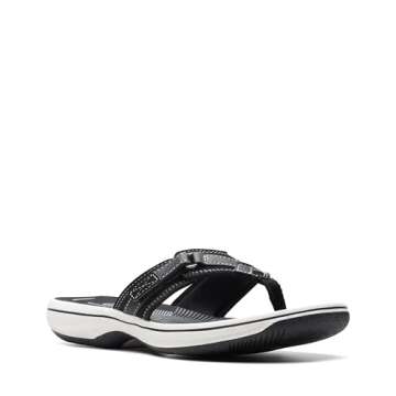 Clarks Women's Breeze Sea Flip-Flop, Black Synthetic, 10
