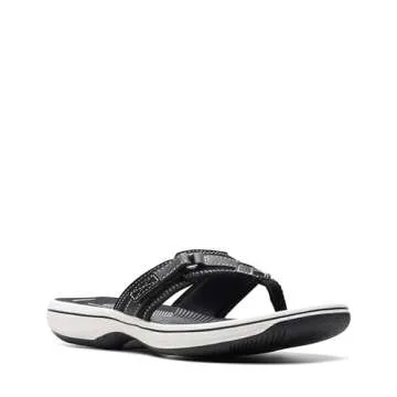 Clarks Women's Breeze Sea Flip-Flop, Black Synthetic, 10