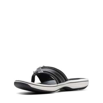 Clarks Women's Breeze Sea Flip-Flop, Black Synthetic, 10