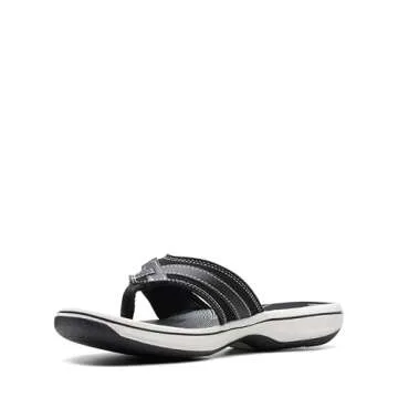 Clarks Women's Breeze Sea Flip-Flop, Black Synthetic, 10