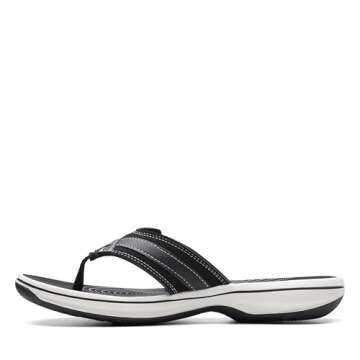Clarks Women's Breeze Sea Flip-Flop, Black Synthetic, 10
