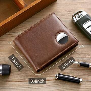 Swallowmall AirTag Wallet Men RFID Blocking Genuine Leather Bifold Mens Wallet For AirTag 1 ID Windo...