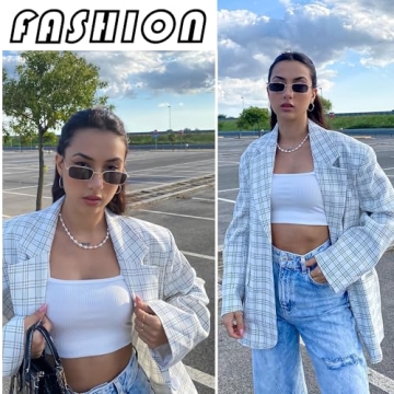 Fozono Rectangle Sunglasses: 90s Retro Chic with UV Protection