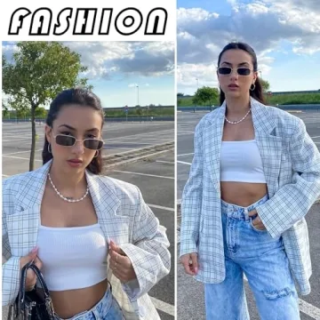 Fozono Rectangle Sunglasses: 90s Retro Chic with UV Protection