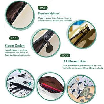 AUHOKY 12Pcs Canvas Pencil Case Set - Versatile Forest & Animal Patterns in 3 Sizes