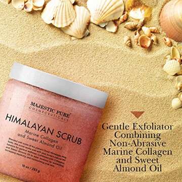 MAJESTIC PURE Himalayan Pink Salt Body Scrub with Collagen and Sweet Almond Oil | Exfoliating Body Scrub for Skin Care, Stretch Marks, Acne, Cellulite | Body Scrub Exfoliator |10 oz