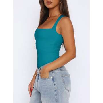 REORIA Butsmooth® Women’s Sexy Sleeveless Square Neck Double Lined Basic Bodysuit Tank Tops