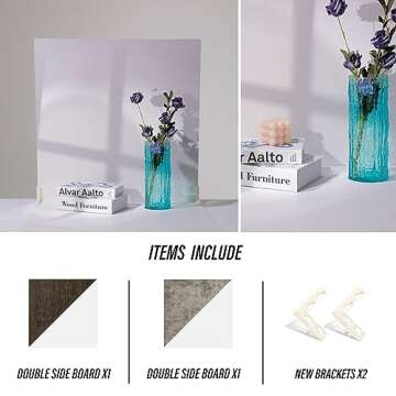 BEIYANG 2 PCS Photo Backdrop Boards with 2 PCS Bracket for Flat Lay or Food Photography Background, Durable Waterproof Realistic Photo Backgrounds for Product Photography 24x24in