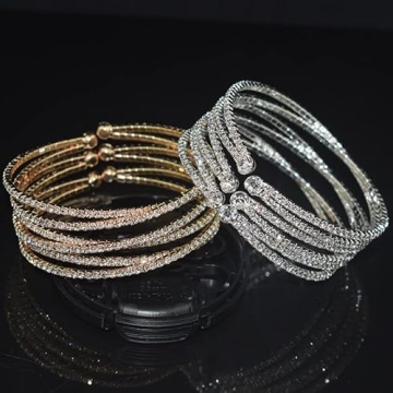 Sparkling Multilayer Rhinestone Cuff Bracelet for Women