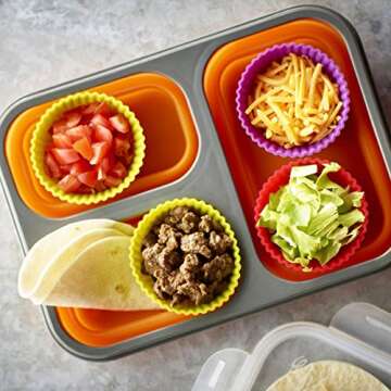 Silicone Baking Cups Muffin Cupcakes Liners Molds Sets in Storage Container Silicone Lunch Box Dividers Bento Box Accessories -36 Pack