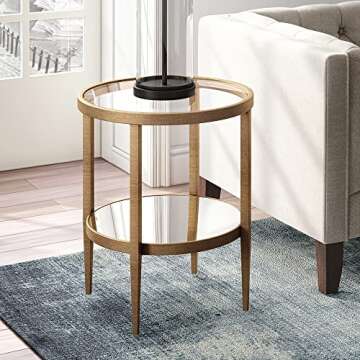 Henn&Hart 20" Wide Round Side Table with Mirror Shelf