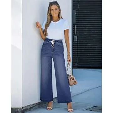 GRAPENT Women's High-Waisted Jeans with Drawstring