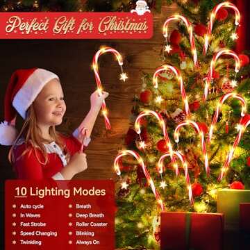 BUCASA Outdoor Christmas Decorations Solar Candy Cane Lights, Solar & USB-C Rechargeable Christmas Pathway Lights with Displays, 10 Modes for Outdoor Yard Xmas Party/12 Pack