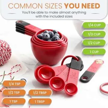 Spring Chef Red Magnetic Measuring Cups and Spoons Set of 9, Stackable Plastic Kitchen Gadget with Easy to Read Markings - Measure Dry or Liquid Ingredients for Baking & Cooking, BPA Free