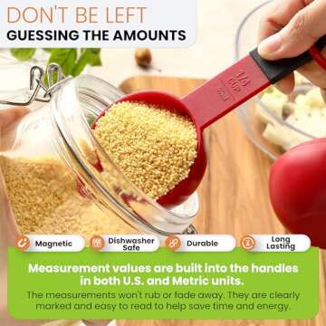 Spring Chef Red Magnetic Measuring Cups and Spoons Set of 9, Stackable Plastic Kitchen Gadget with Easy to Read Markings - Measure Dry or Liquid Ingredients for Baking & Cooking, BPA Free