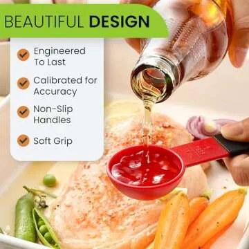 Spring Chef Red Magnetic Measuring Cups and Spoons Set of 9, Stackable Plastic Kitchen Gadget with Easy to Read Markings - Measure Dry or Liquid Ingredients for Baking & Cooking, BPA Free