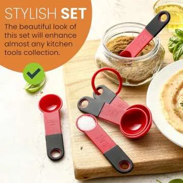 Spring Chef Red Magnetic Measuring Cups and Spoons Set of 9, Stackable Plastic Kitchen Gadget with Easy to Read Markings - Measure Dry or Liquid Ingredients for Baking & Cooking, BPA Free