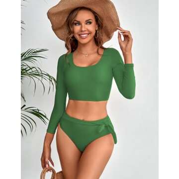 GirlsUpto Womens Two Piece Swimsuits High Waisted Bikini Set Rash Guard Bathing Suit Long Sleeve Swimwear Crop Top Teen Girls