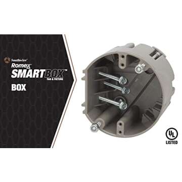 Southwire MSBFAN Cubic Inch Smart 50lb Paddle 75lb Light Fan Fixture Box, 24 CU in, Supports 50 lb-75 lb, Gray