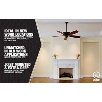 Southwire MSBFAN Cubic Inch Smart 50lb Paddle 75lb Light Fan Fixture Box, 24 CU in, Supports 50 lb-75 lb, Gray