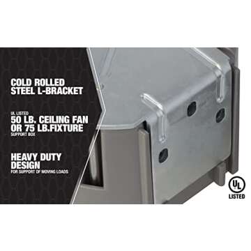 Southwire MSBFAN Cubic Inch Smart 50lb Paddle 75lb Light Fan Fixture Box, 24 CU in, Supports 50 lb-75 lb, Gray