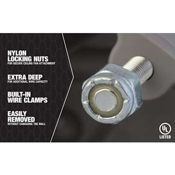 Southwire MSBFAN Cubic Inch Smart 50lb Paddle 75lb Light Fan Fixture Box, 24 CU in, Supports 50 lb-75 lb, Gray