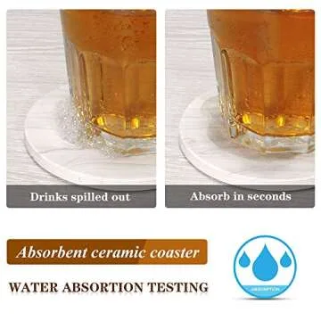 Funria Absorbent Coasters for Drinks Ceramic Marble Style Coasters with Holder and Cork Base Set of 6 Unique Housewarming Gift for Men and Women Stone Coasters