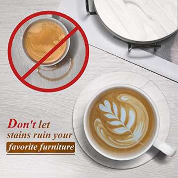 Funria Absorbent Coasters for Drinks Ceramic Marble Style Coasters with Holder and Cork Base Set of 6 Unique Housewarming Gift for Men and Women Stone Coasters