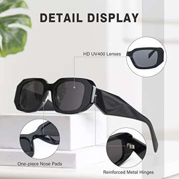 Dollger Retro Rectangle Sunglasses for Women Trendy Irregular Vintage 90s Small Sunglasses UV400 Protection