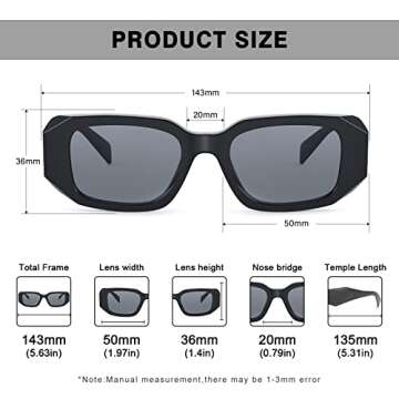 Dollger Retro Rectangle Sunglasses for Women Trendy Irregular Vintage 90s Small Sunglasses UV400 Protection