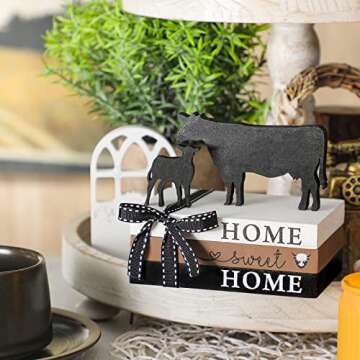 Geetery 5 Pcs Wood Farm Decor Farmhouse Sign Farm Home Tiered Tray Decor Rustic Mini Wood Book Stack...