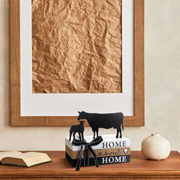 Geetery 5 Pcs Wood Farm Decor Farmhouse Sign Farm Home Tiered Tray Decor Rustic Mini Wood Book Stacks Table Decorations for Home Living Room Table Sign (Cow)