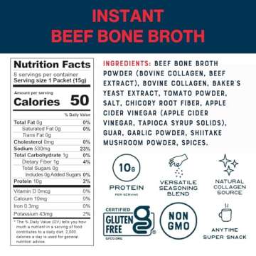 Bare Bones Beef Bone Broth Instant Powdered Mix | Rich Savory Packets on-the-Go No Artificial Flavor...