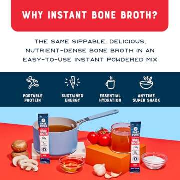 Bare Bones Beef Bone Broth Instant Powdered Mix | Rich Savory Packets on-the-Go No Artificial Flavors | 100% Grass Fed Keto & Paleo Friendly | 10g Protein | 4 Pack