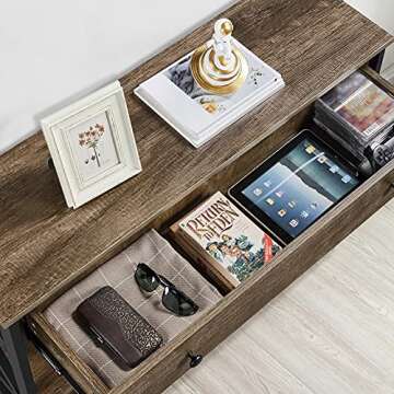 Yaheetech Console Table with Drawer and 2 Open Storage Shelves, Sofa Table for Living Room, 3-Tier Narrow Entryway Table, X-Shaped Design, Taupe Wood