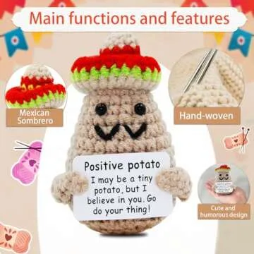 Adorable Handmade Knitted Positive Mini Funny Potato Sombrero Doll, 3 inch Mini Knitted Wool Potato Doll with Positive Card, Gift Idea for Birthday, Mexico Style Decoration with Sombrero