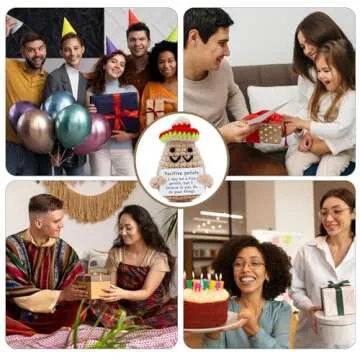 Adorable Handmade Knitted Positive Mini Funny Potato Sombrero Doll, 3 inch Mini Knitted Wool Potato Doll with Positive Card, Gift Idea for Birthday, Mexico Style Decoration with Sombrero