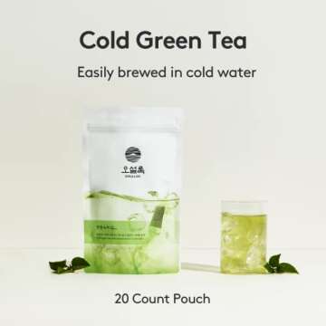 OSULLOC Cold Green Tea, Stick-Type in Pouch Package, Premium Organic Pure Tea from Jeju, 20 count, 1...