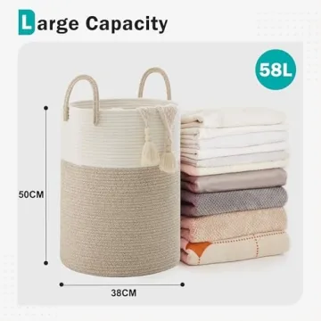 YOUDENOVA 58L Cotton Rope Laundry Basket Eco-Friendly Hamper