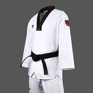 MOOTO Korea Taekwondo BS4.5 Basic Uniform White BK V-Neck MMA Martial Arts Karate Demonstration Team Gym School Academy (170 (Height : 170~179cm)(5.58~5.87ft))